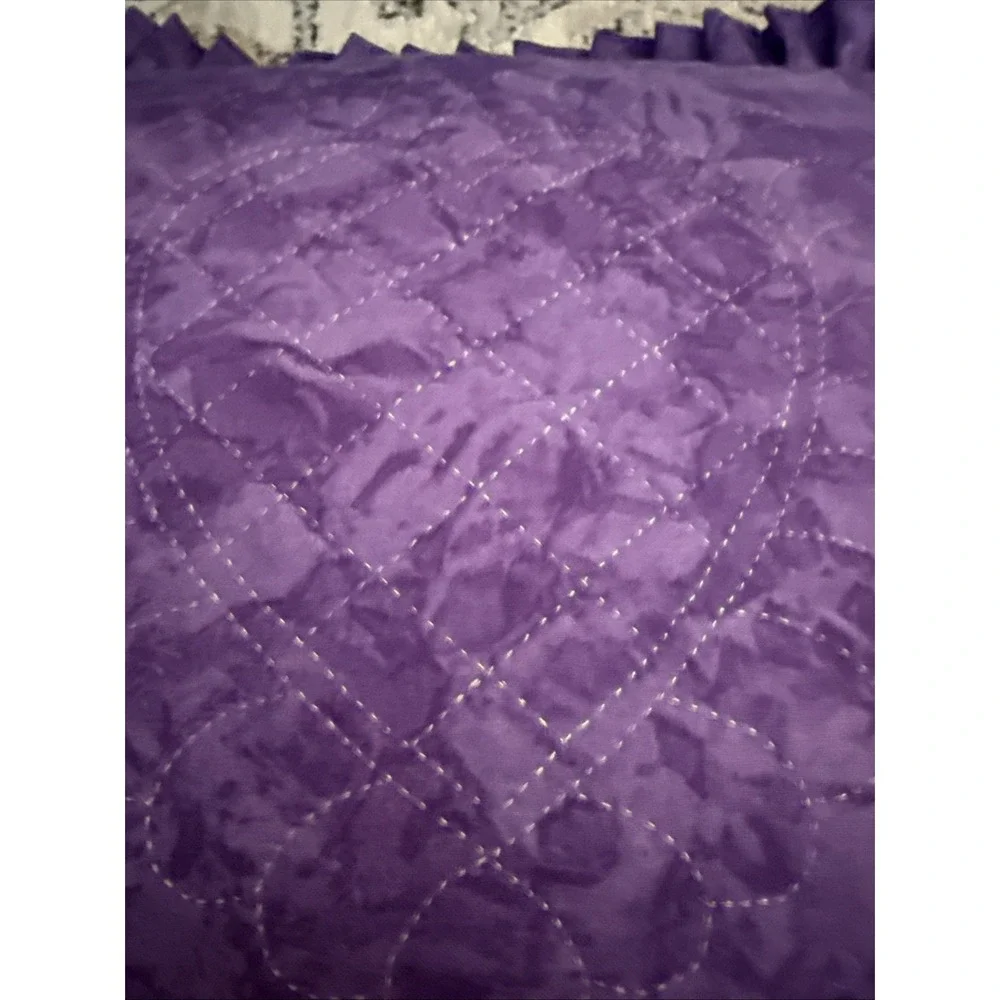 Set Of Two Purple Quilted Ruffled Pillows With Removable Covers Homemade 17x17